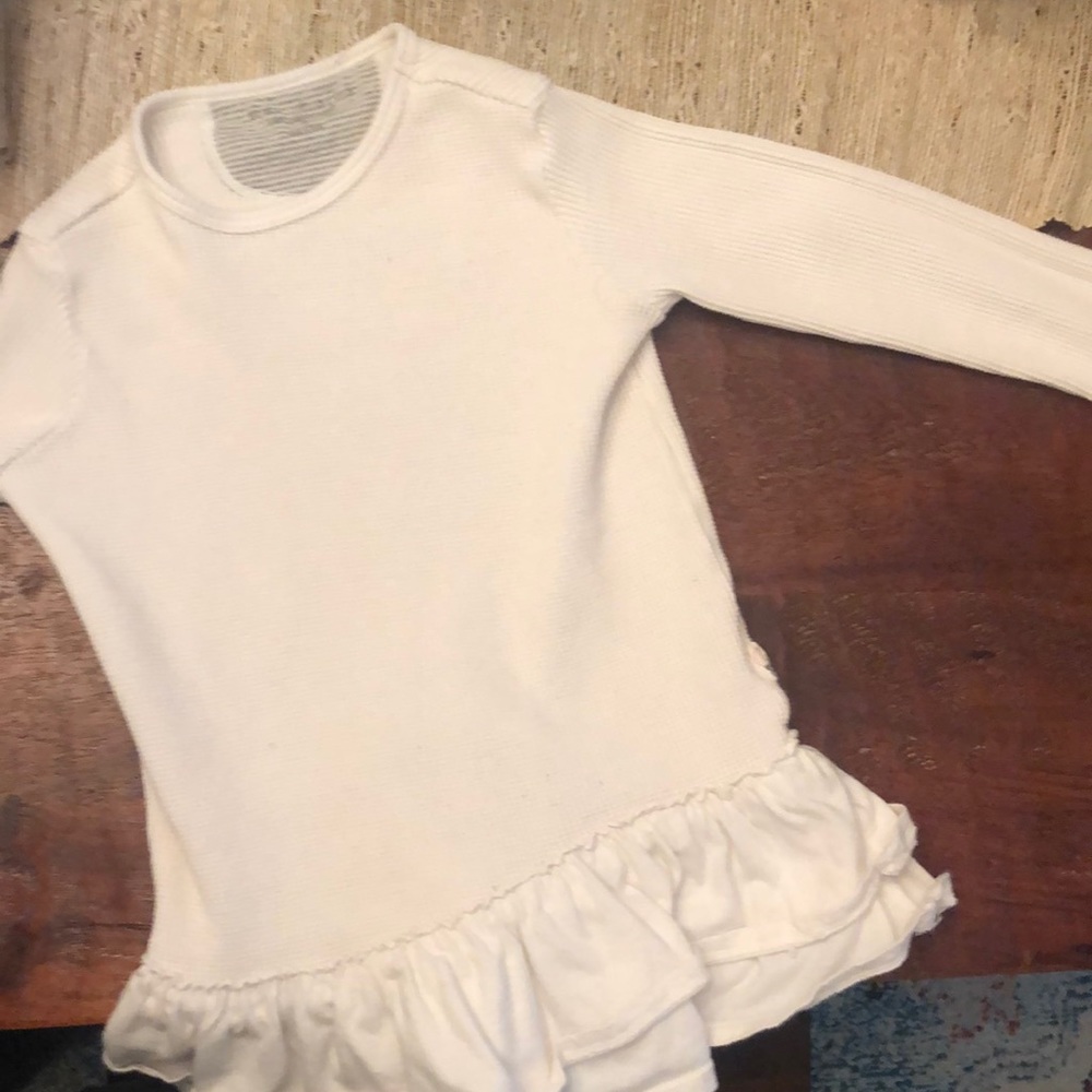 Waffle knit Burts Bees LS ruffle T
